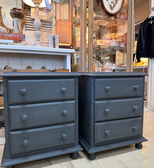 One pair of wooden bedside tables with drawers